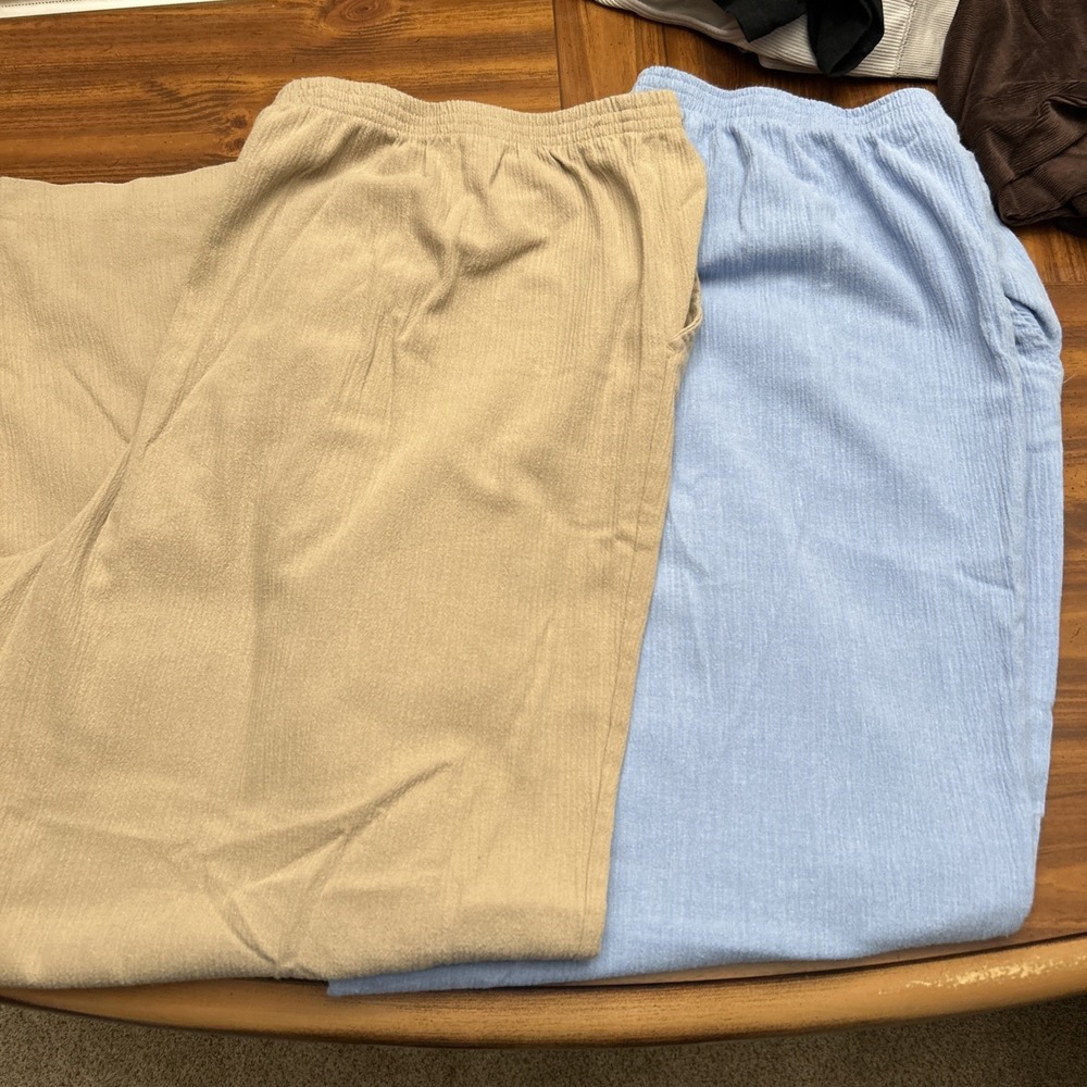 Blair Woman's 24W Lot 2 Elastic Waist Pull On Summer Pants Blue Tan Inseam 27